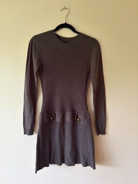 A. Byer Gray Knit Sweater Dress Size Small Preppy Dark Academia Long Sleeve